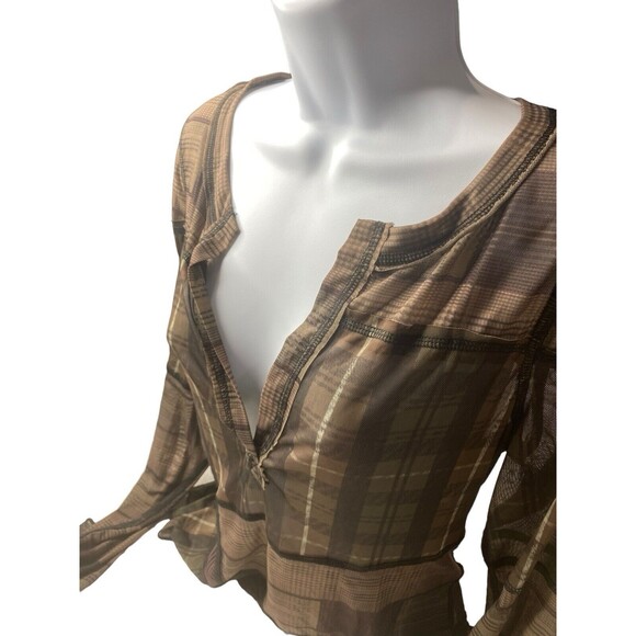 Free People We the Free Back To Business Tee Blouse Top Sheer Ruffle Medium Brow - Picture 3 of 15